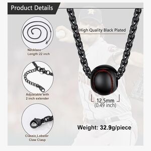 Black Plated Baseball Pendant Necklace